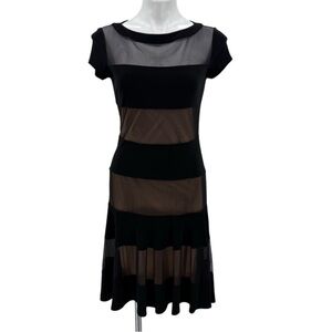Joseph Ribkoff Black Sheath Midi Dress Crew Neck Short Sleeve